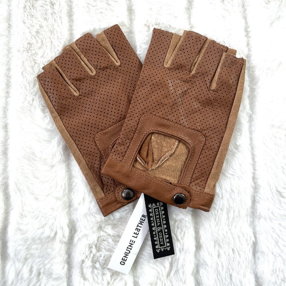 NWT Deena & Ozzy Leather Driving Gloves (Cognac) M/L